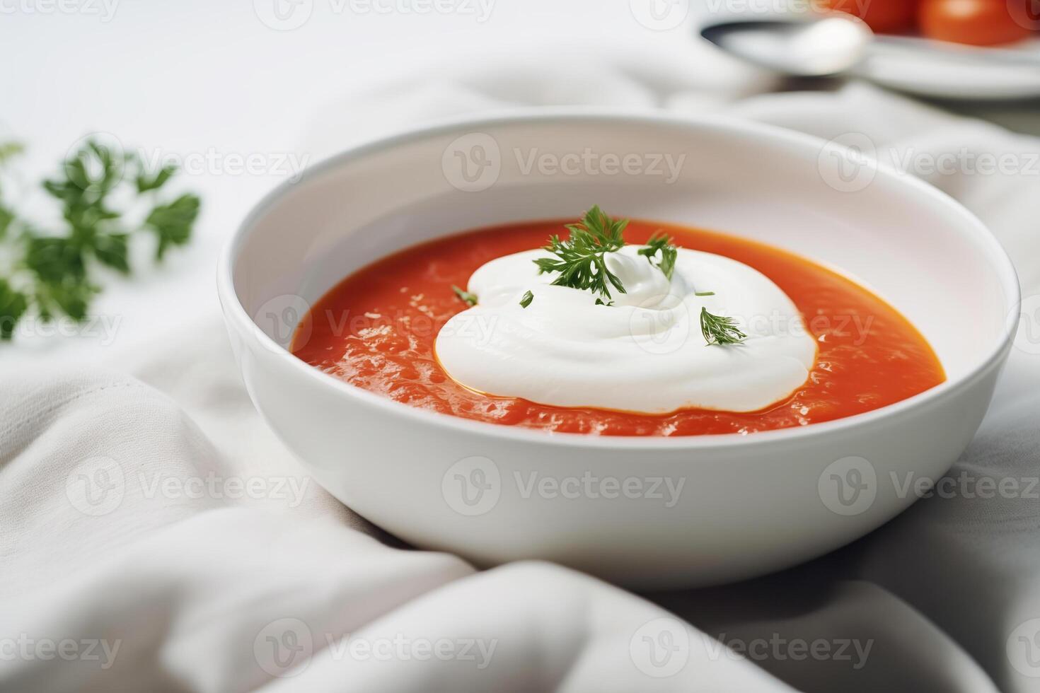 AI generated Elegant Tomato Soup with Sour Cream photo