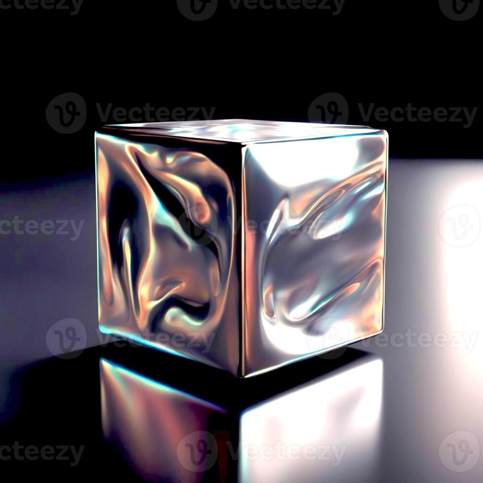 AI generated Glowing holographic cube. Abstract shape. photo