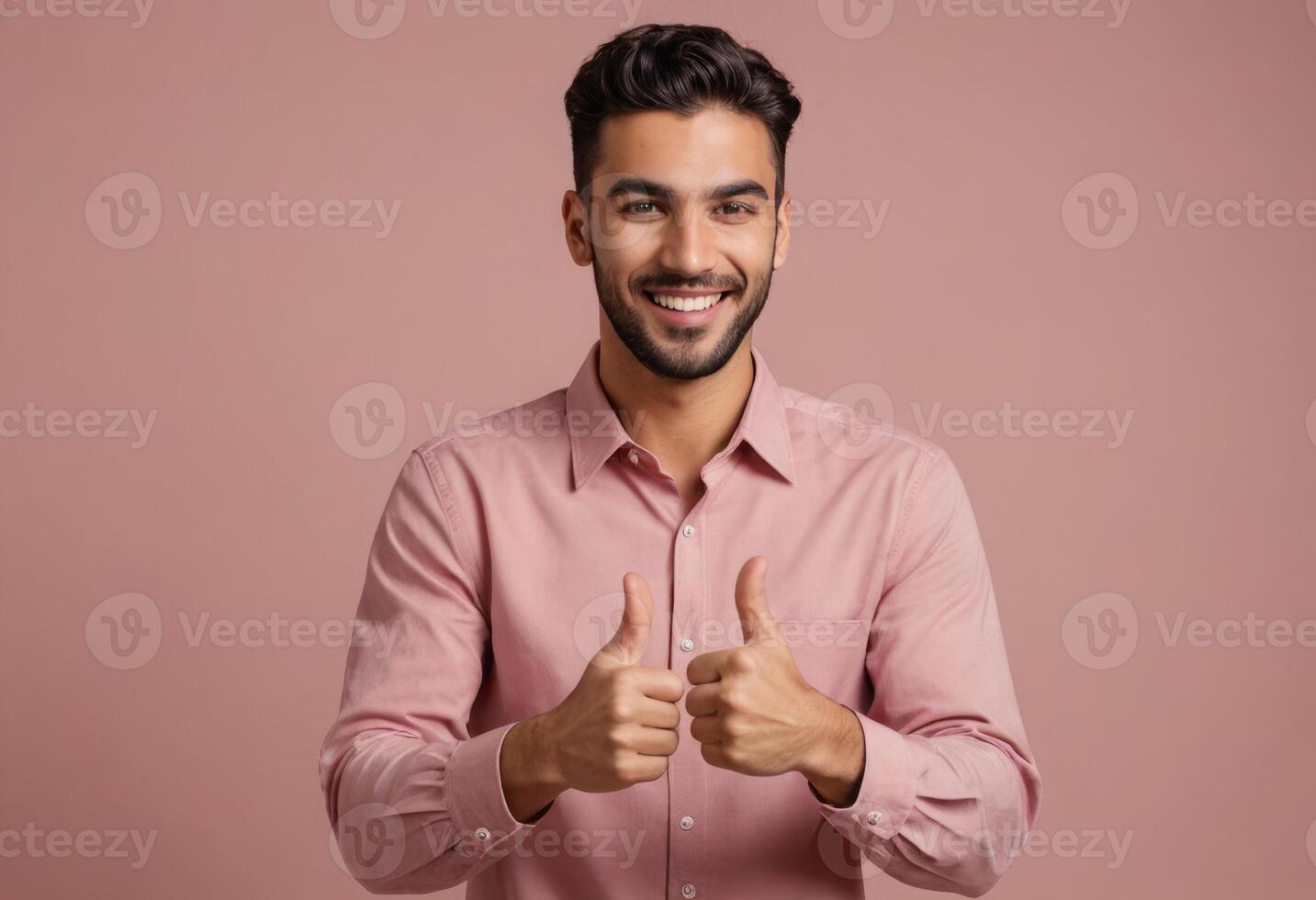 AI Generated Confident Man Giving Single Thumbs Up photo