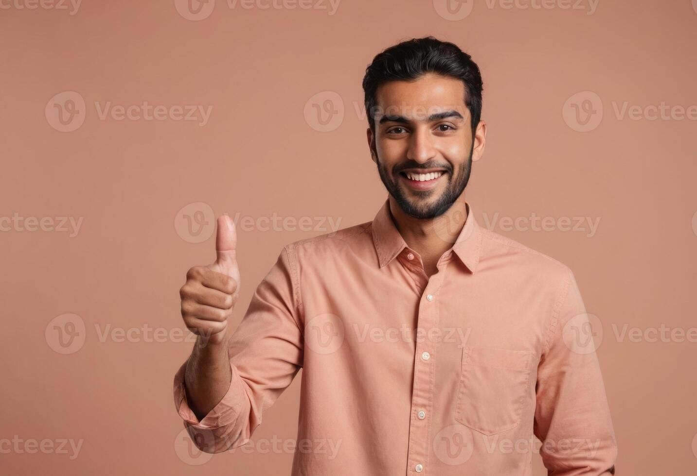 AI Generated Happy Man Giving Single Thumbs Up photo