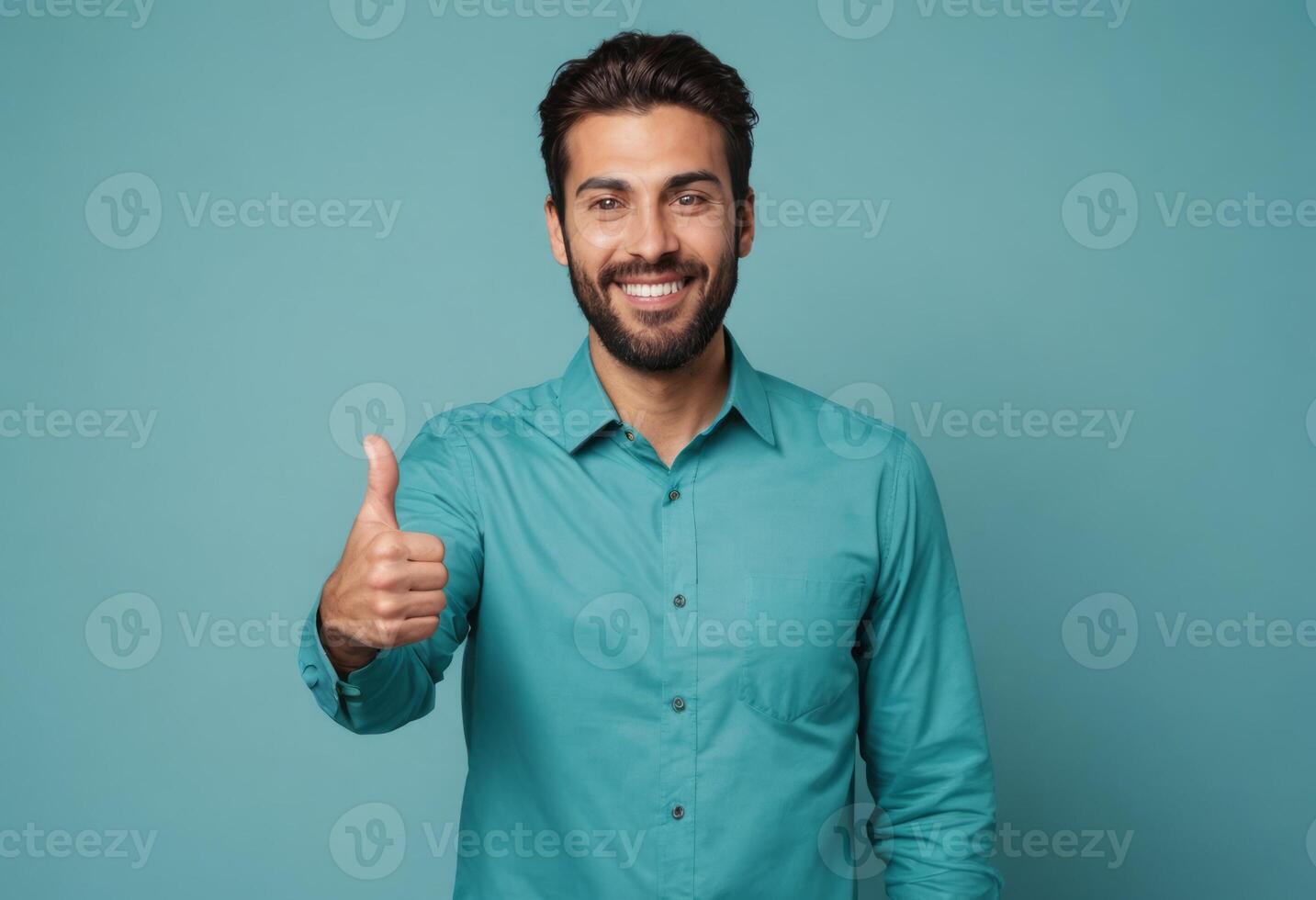 AI Generated Grinning Man Giving Single Thumbs Up photo