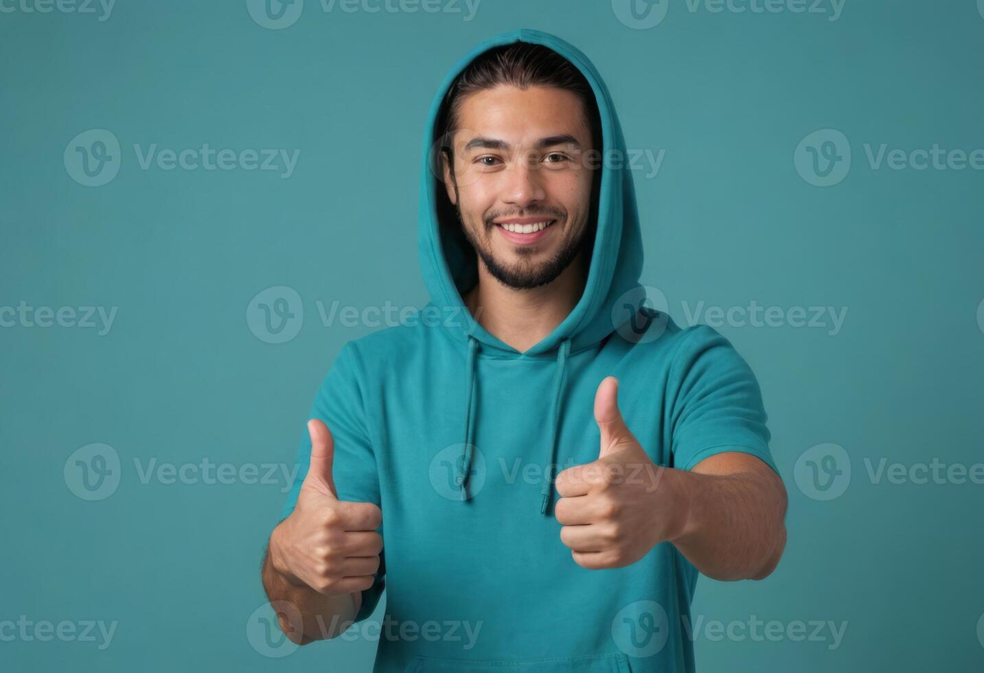 AI Generated Amused Man Giving Double Thumbs Up photo