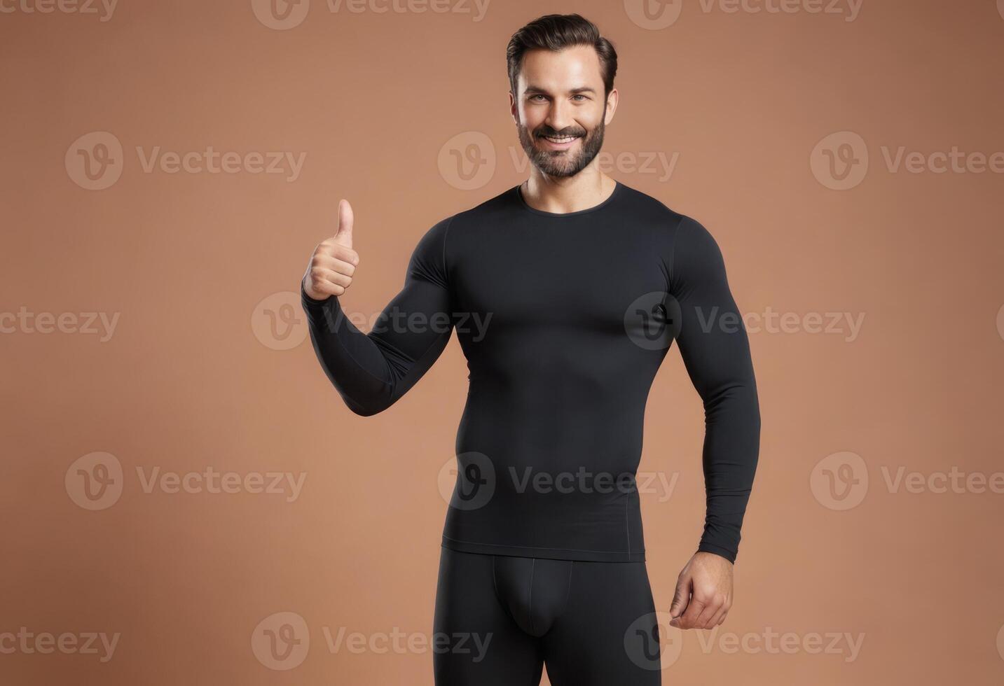 AI Generated Confident Man in Black Athletic Wear photo
