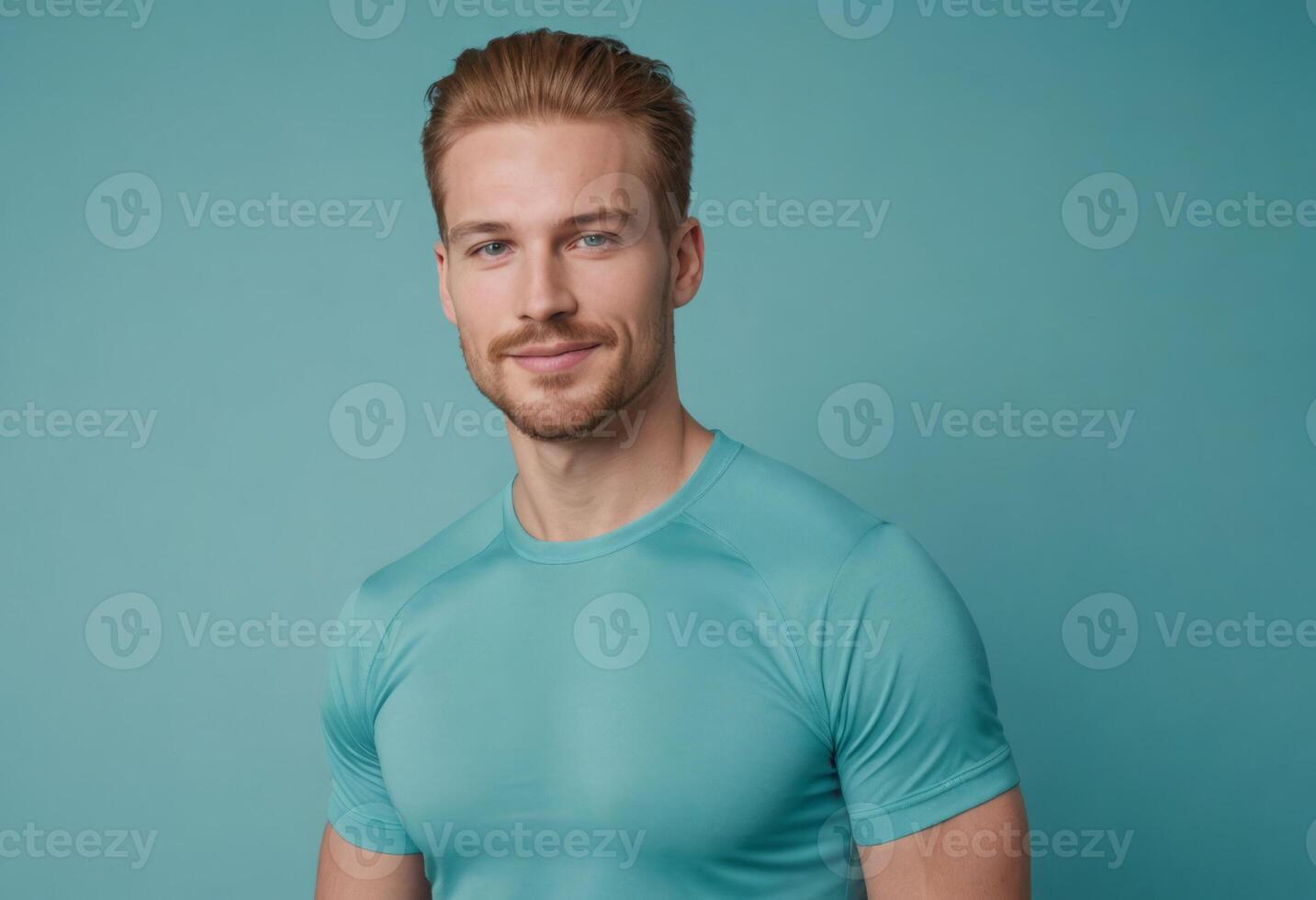 AI Generated Fit Man in Cyan Shirt photo
