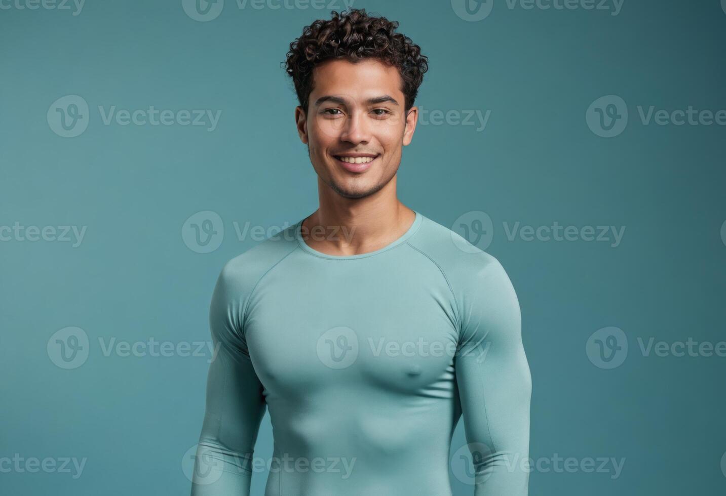 AI Generated Man in Teal Shirt Smiling photo