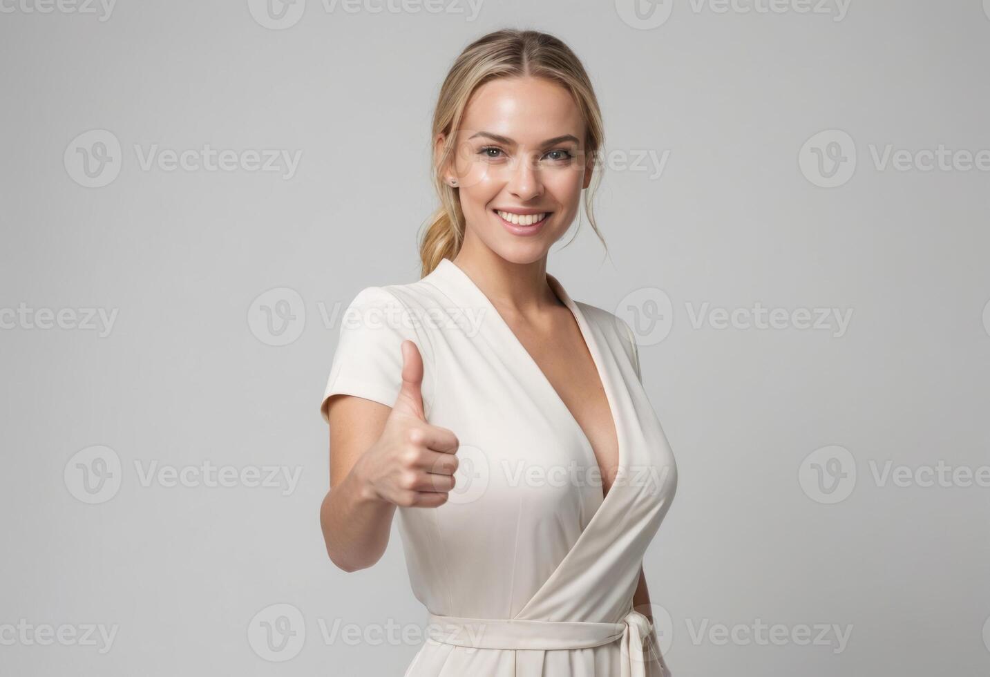 AI Generated Confident Blonde Woman with Thumbs Up photo