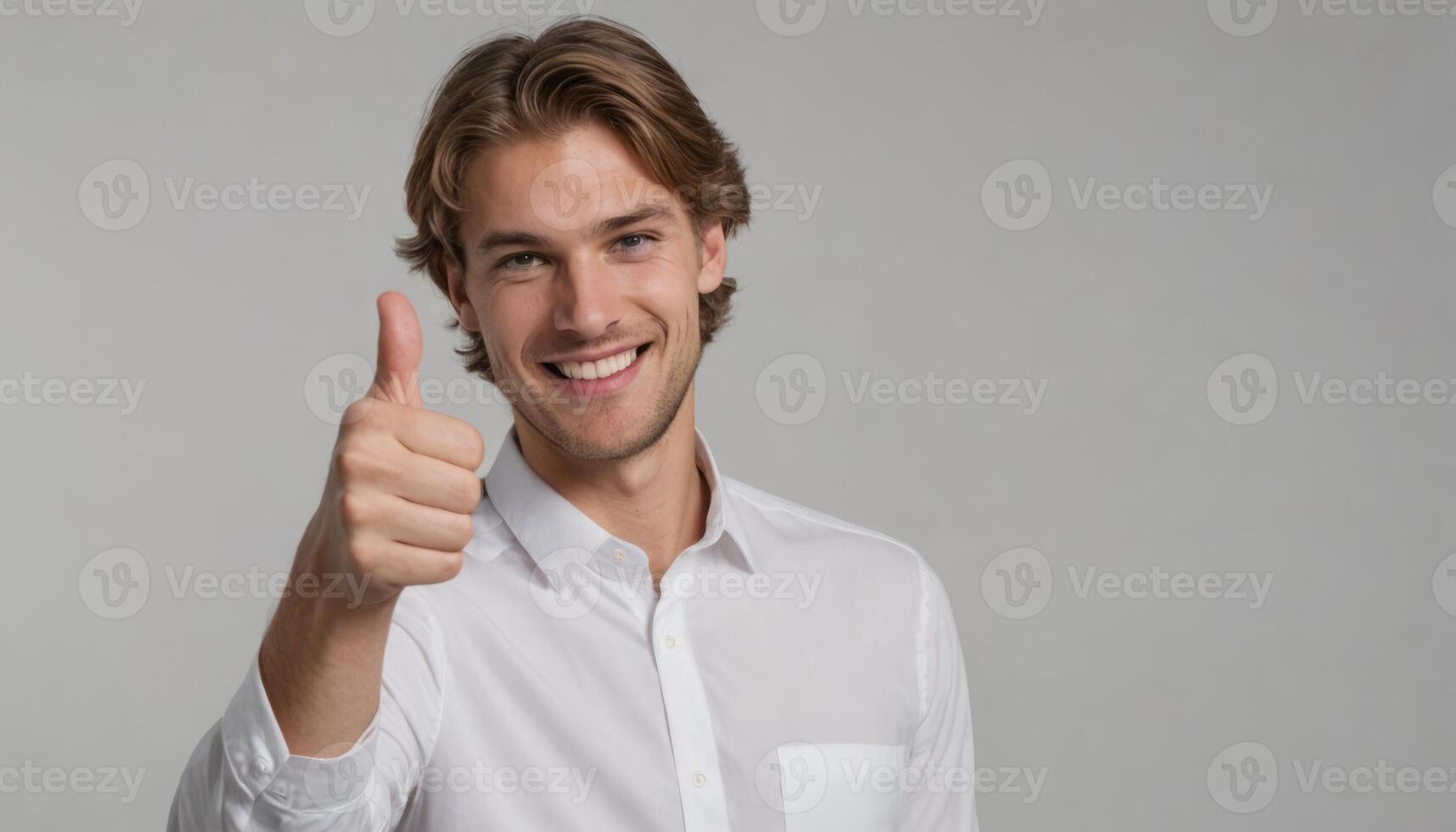 AI Generated Happy Man in White Shirt Approving photo