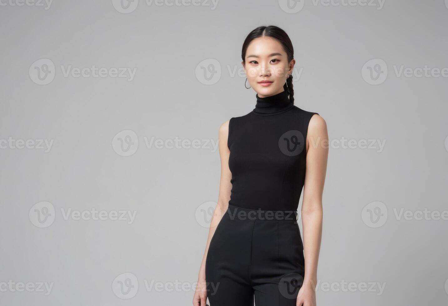 AI Generated Serene Woman in Black photo