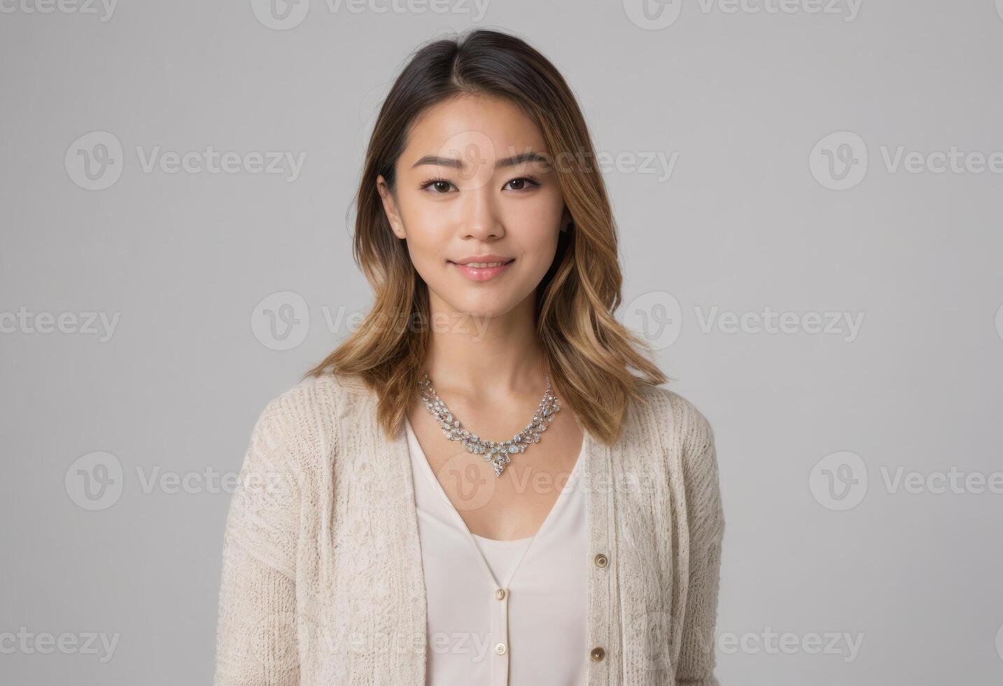 AI Generated Serene Woman in Casual Wear photo