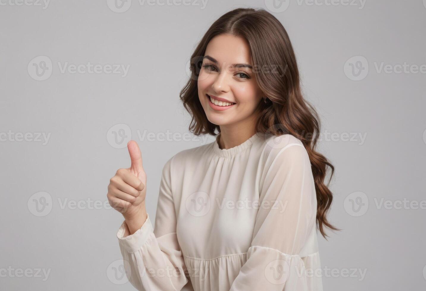 AI Generated Smiling Woman Giving Approval Gesture photo
