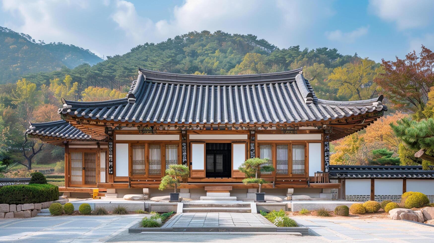 AI generated Traditional Korean architecture ancient style South KoreaTop Travel landmark in Seoul Korea photo