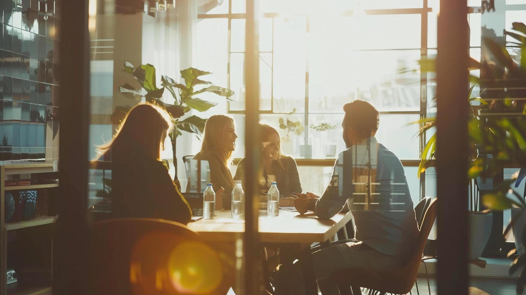 AI generated A group of professionals sitting around a conference table discussing their long term vision and setting SMART goals photo