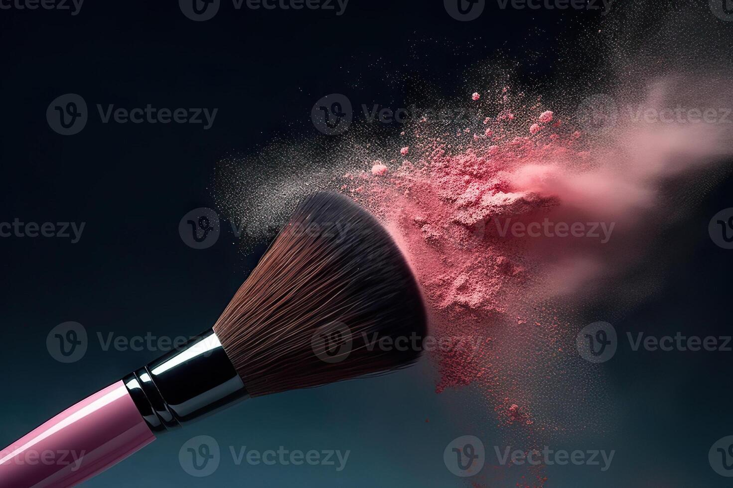 AI generated Professional Black Makeup Brush with Pink Powder in Motion. created with Generative AI photo