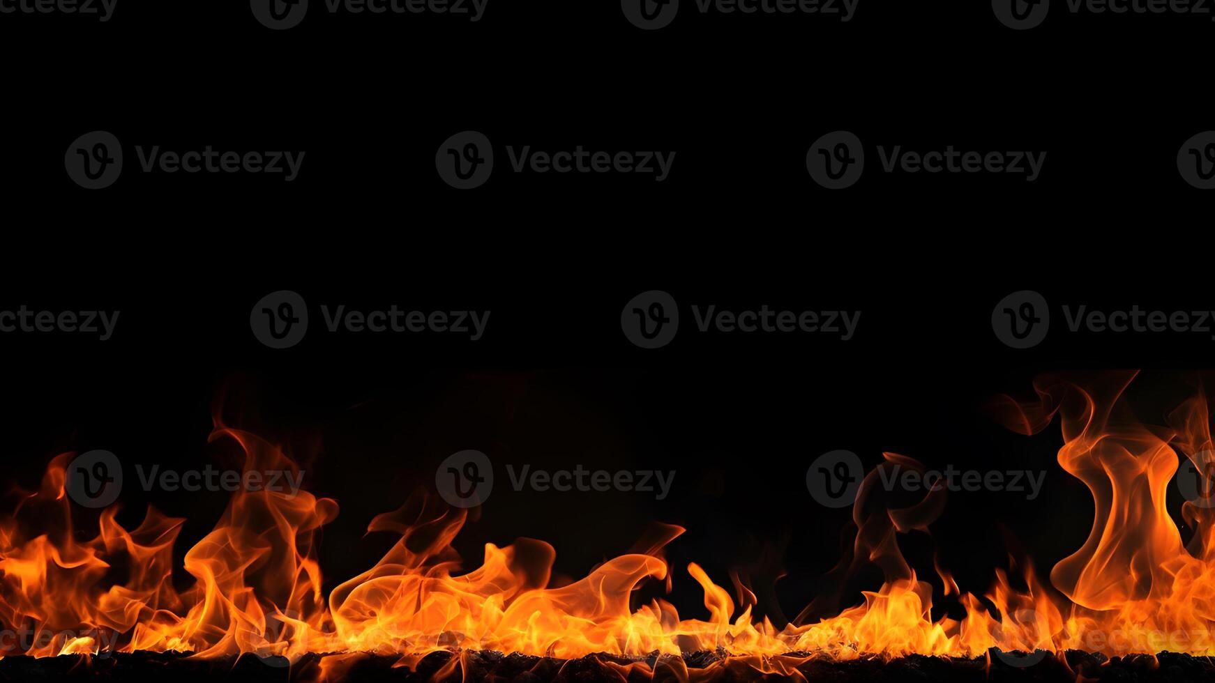 AI generated Fiery Flames on Isolated Black Background. created with Generative AI photo