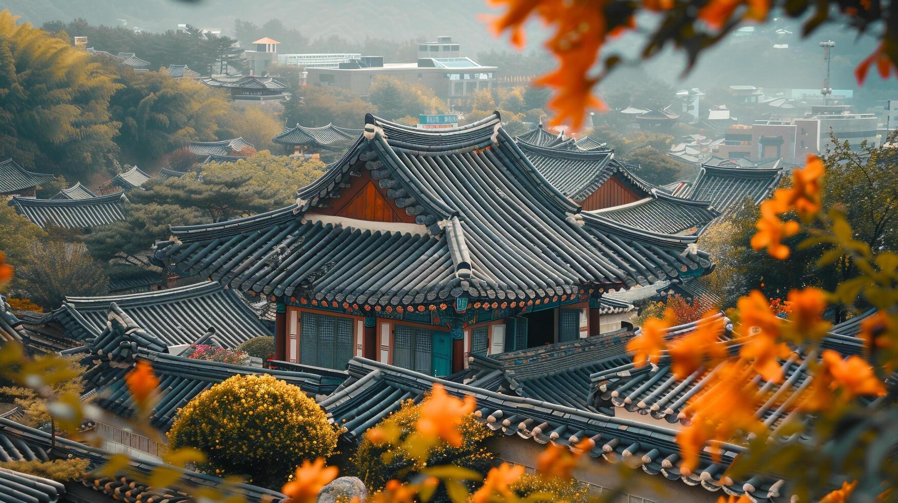 AI generated Traditional Korean architecture ancient style South KoreaTop Travel landmark in Seoul Korea photo