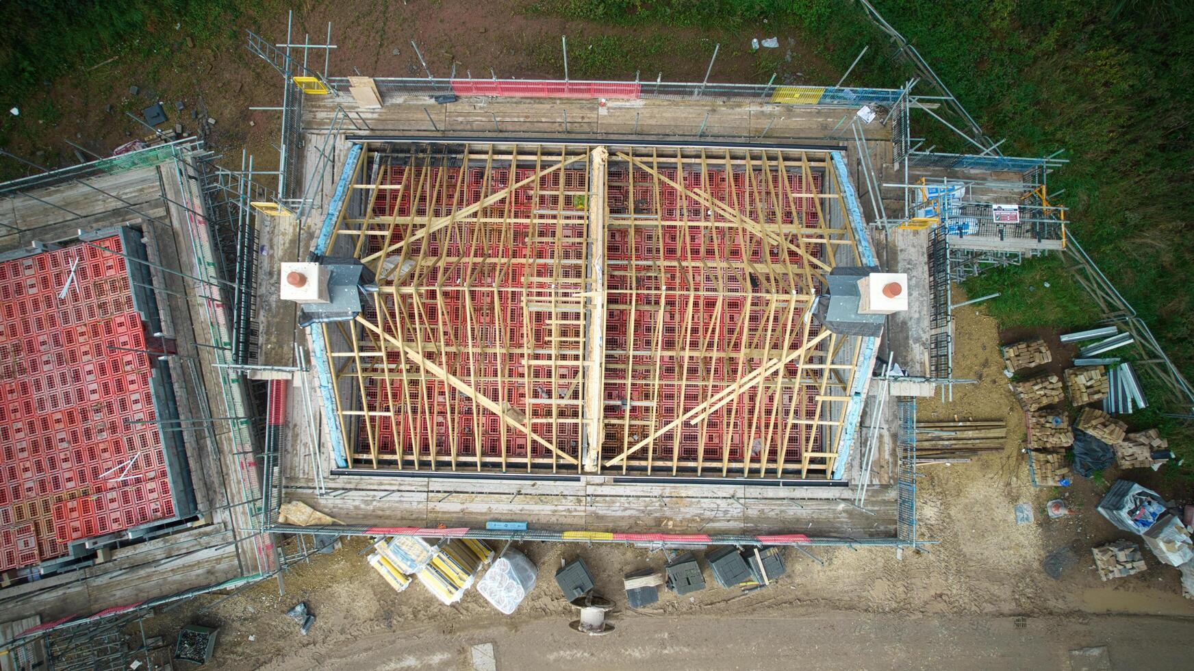 Aerial view of the house in construction photo