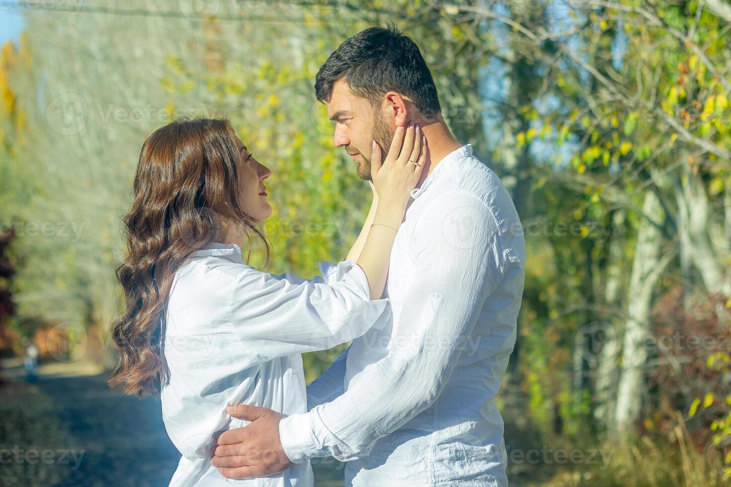 romantic couple in the garden, couple in the nature photo