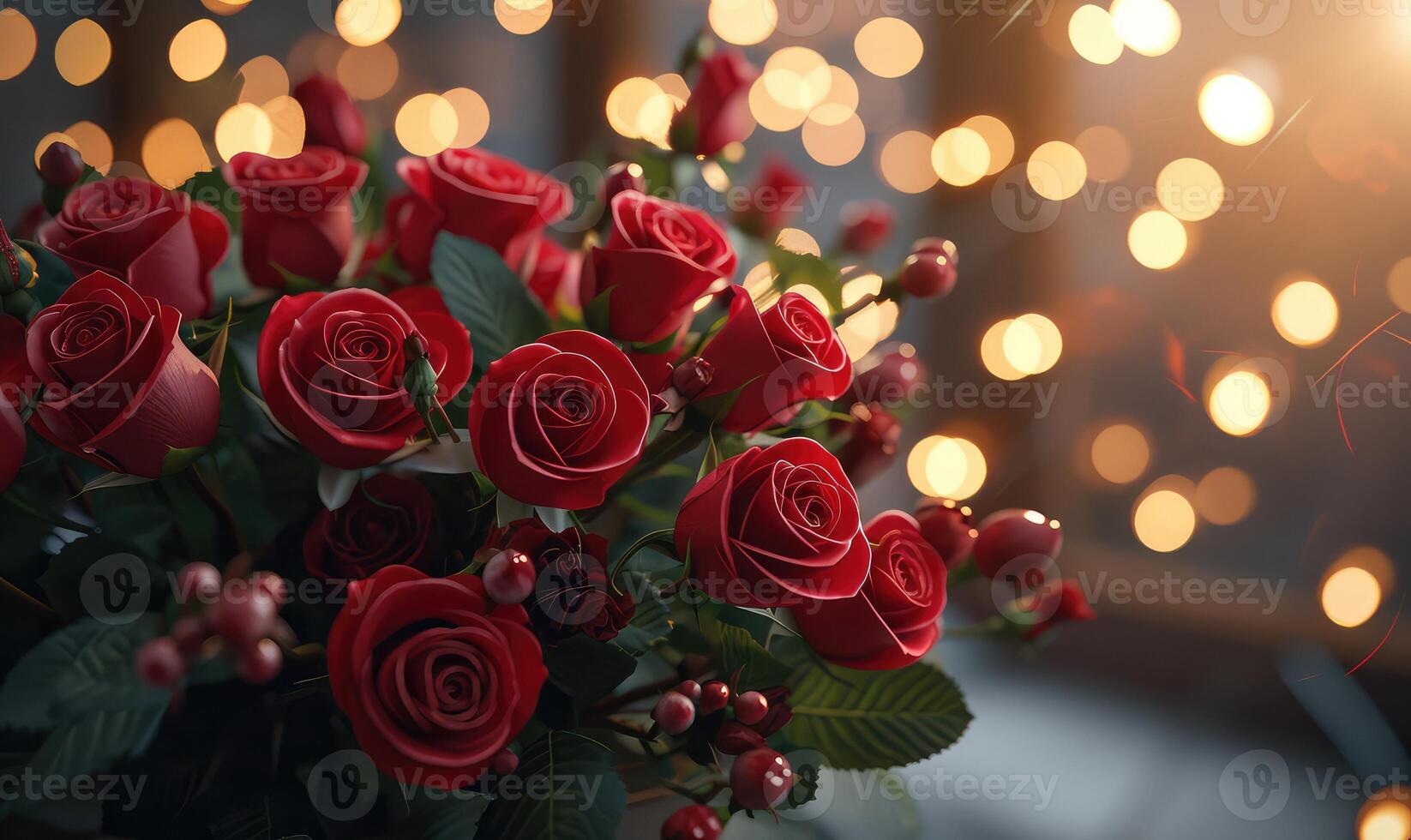 AI generated Valentine's day with copy space - Love and flowers photo