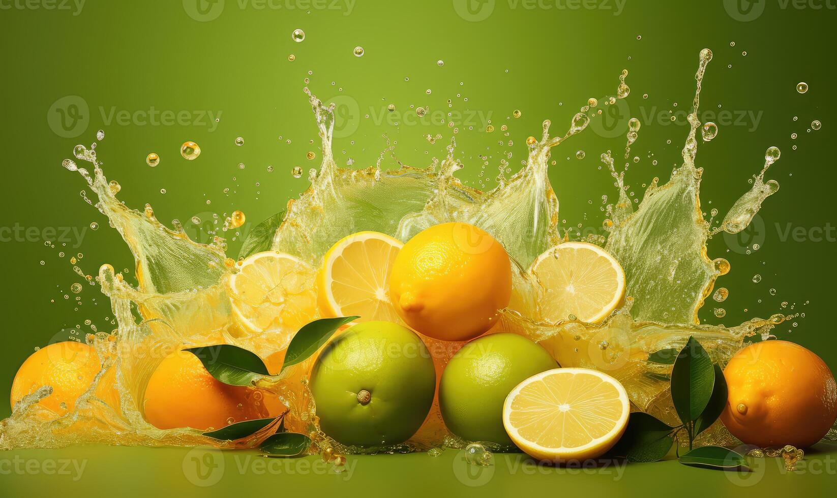 AI generated light yellow lemonade raspberry mango yellow water splash photo