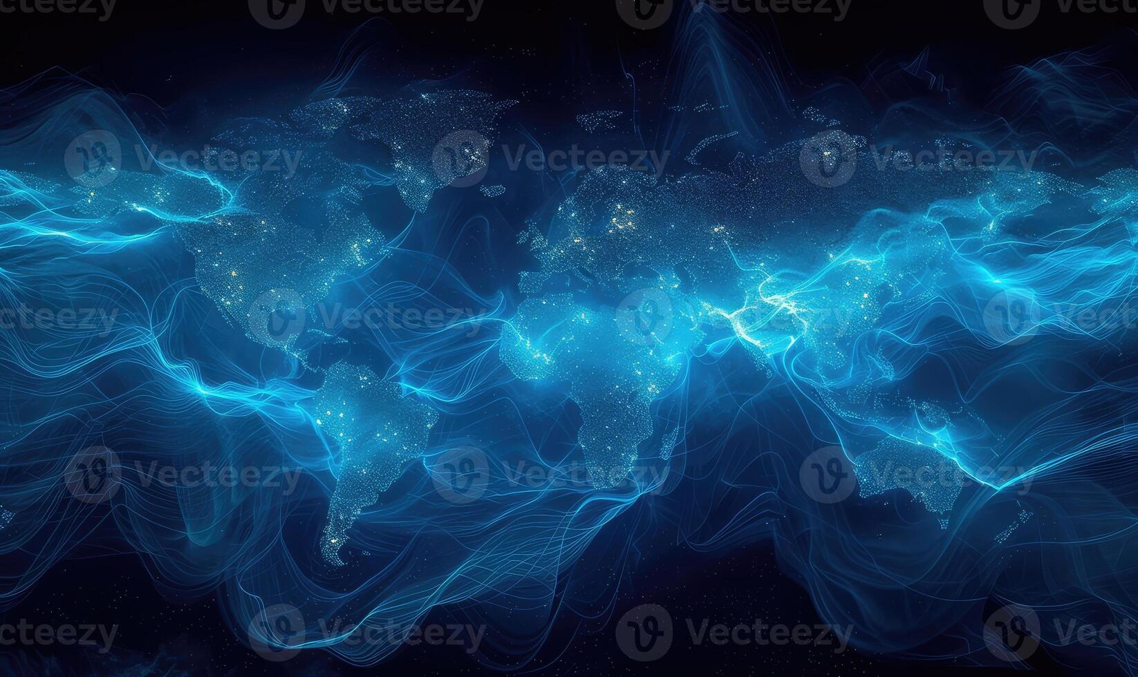 AI generated the world map is shown in blue light photo