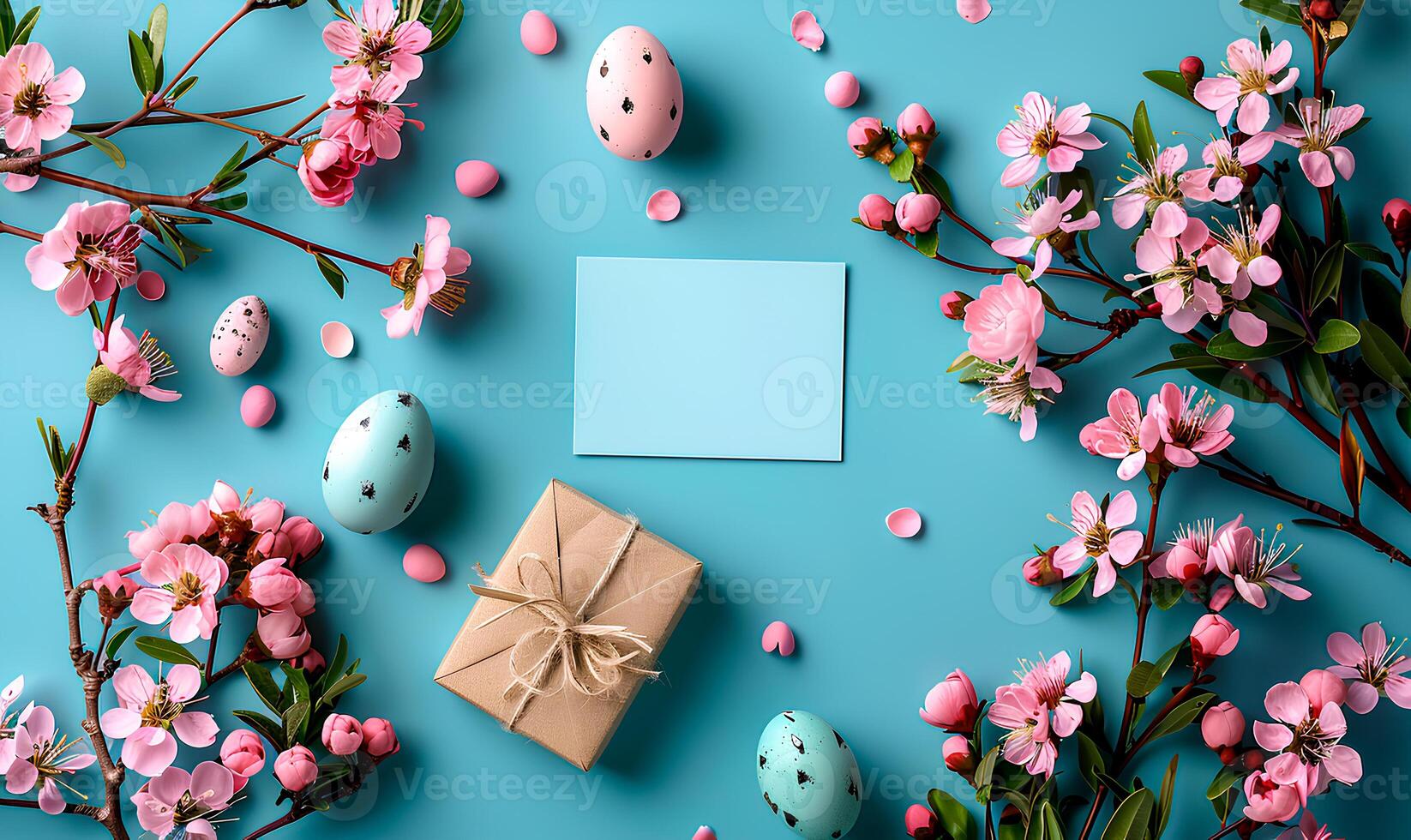 AI generated Easter cartoon color eggs with copyspace, easter wallpaper photo