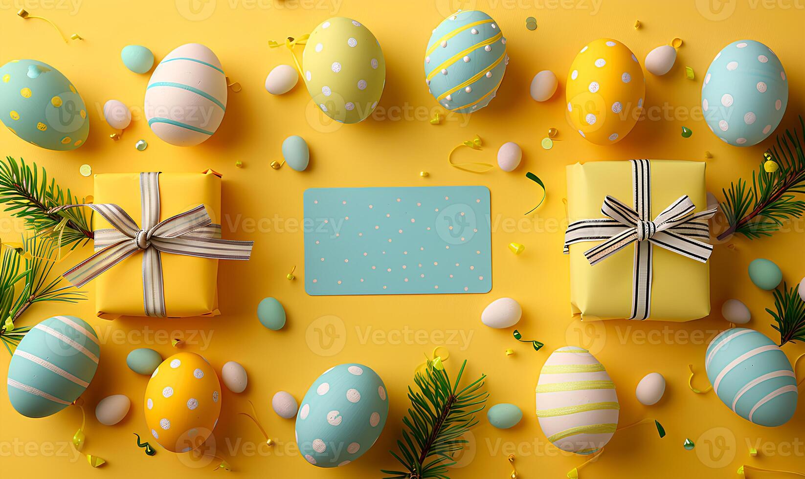 AI generated Easter cartoon color eggs with copyspace, easter wallpaper photo