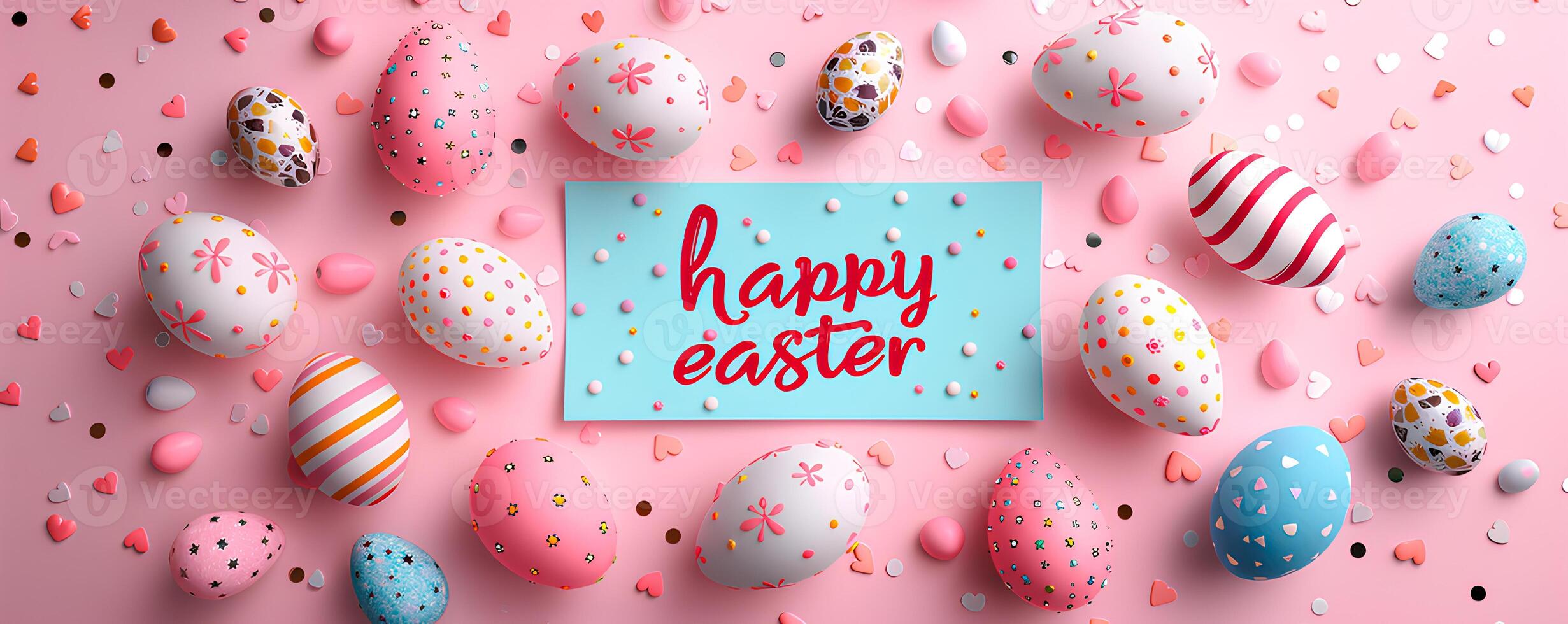 AI generated Easter cartoon color eggs with copyspace, easter wallpaper photo