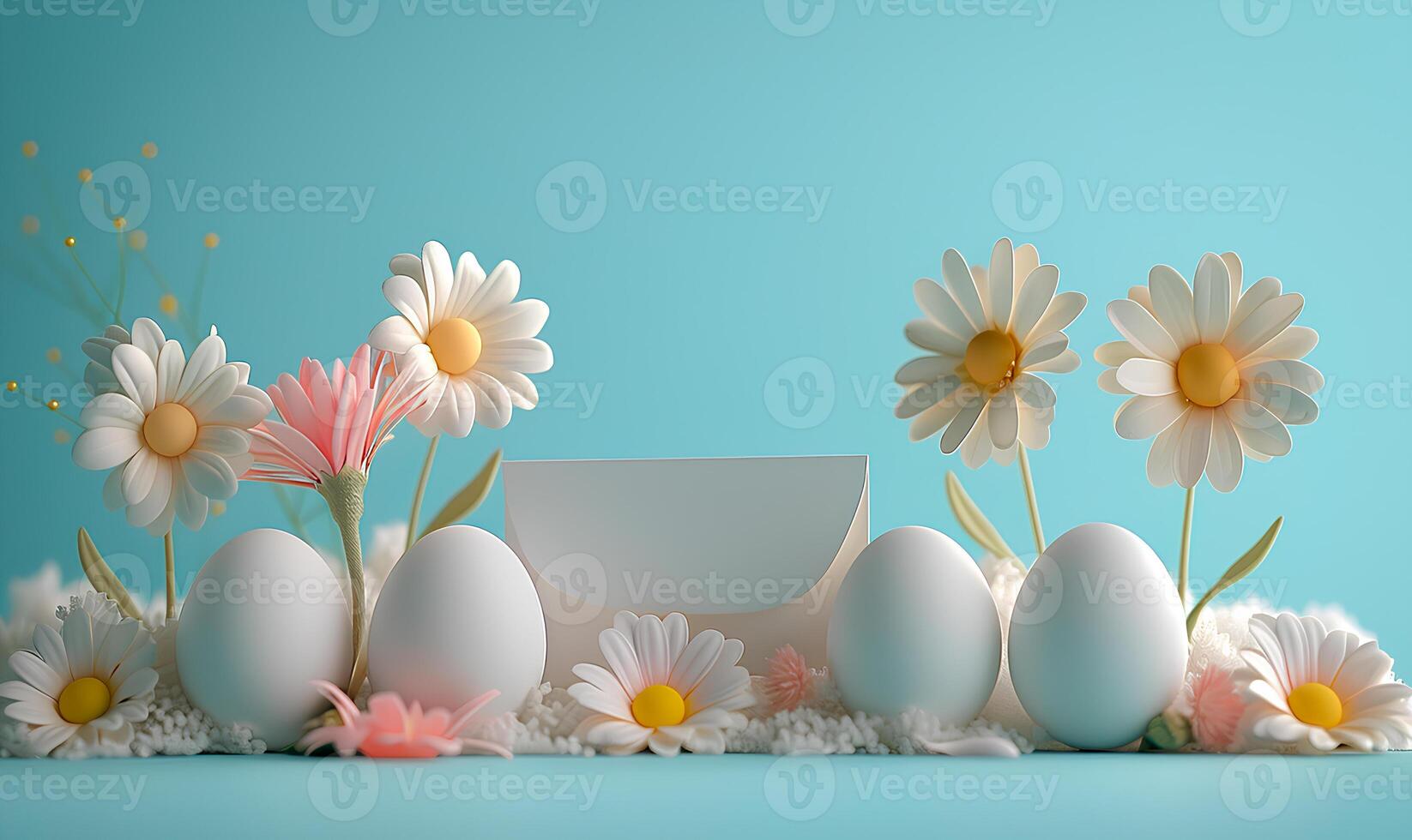 AI generated Easter cartoon color eggs with copyspace, easter wallpaper photo