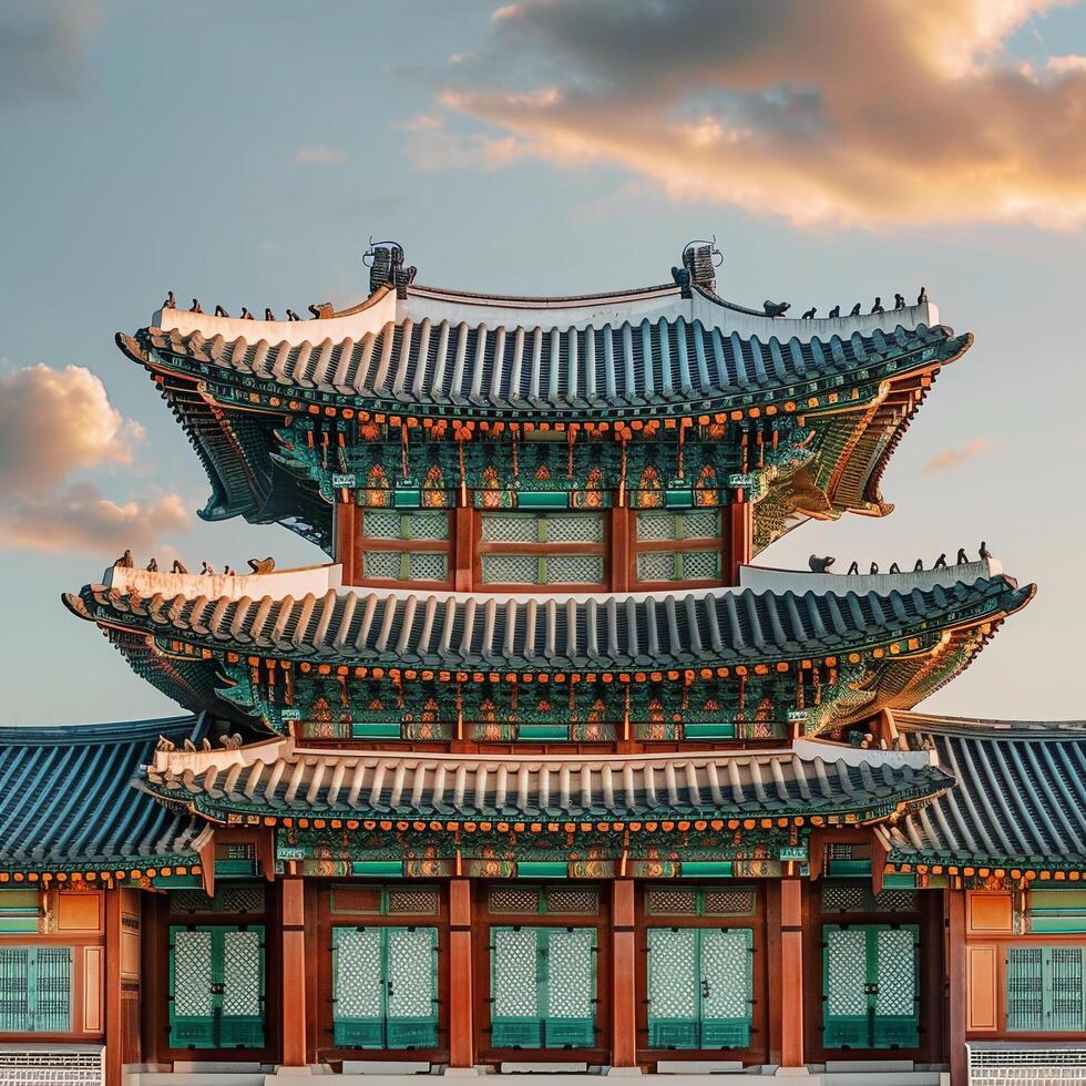 ai generado tradicional coreano arquitectura antiguo estilo sur coreatop viaje punto de referencia en Seúl Corea foto