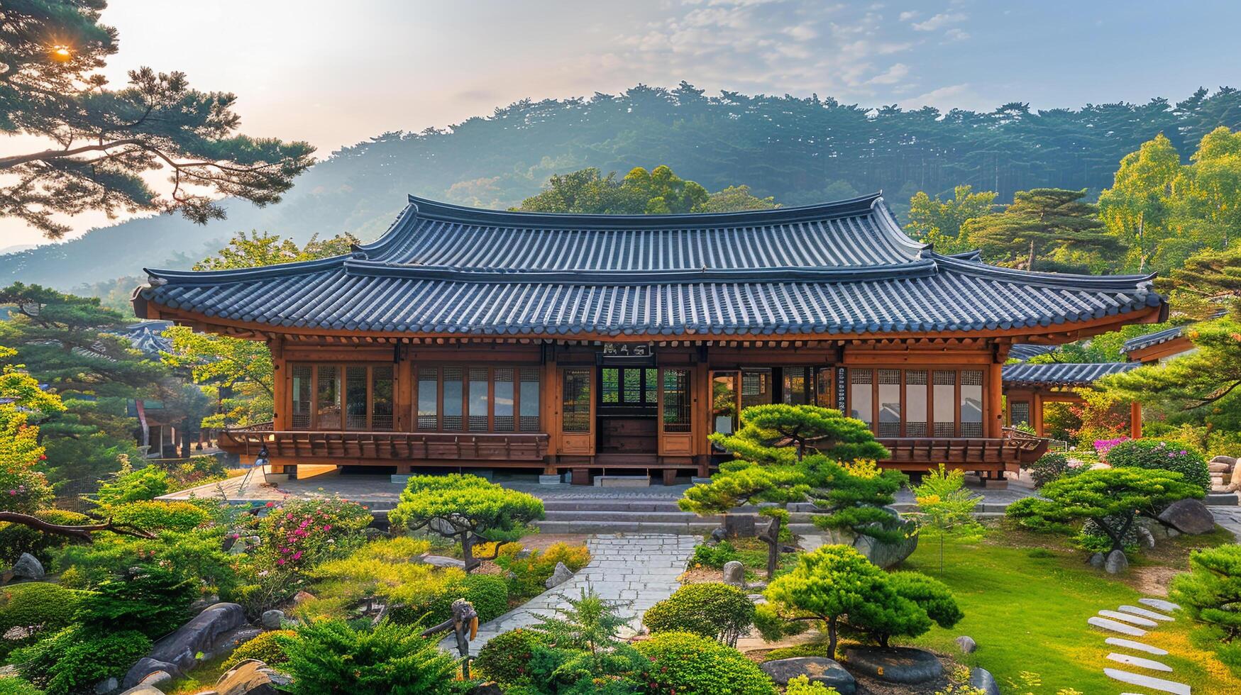 AI generated Traditional Korean architecture ancient style South KoreaTop Travel landmark in Seoul Korea photo