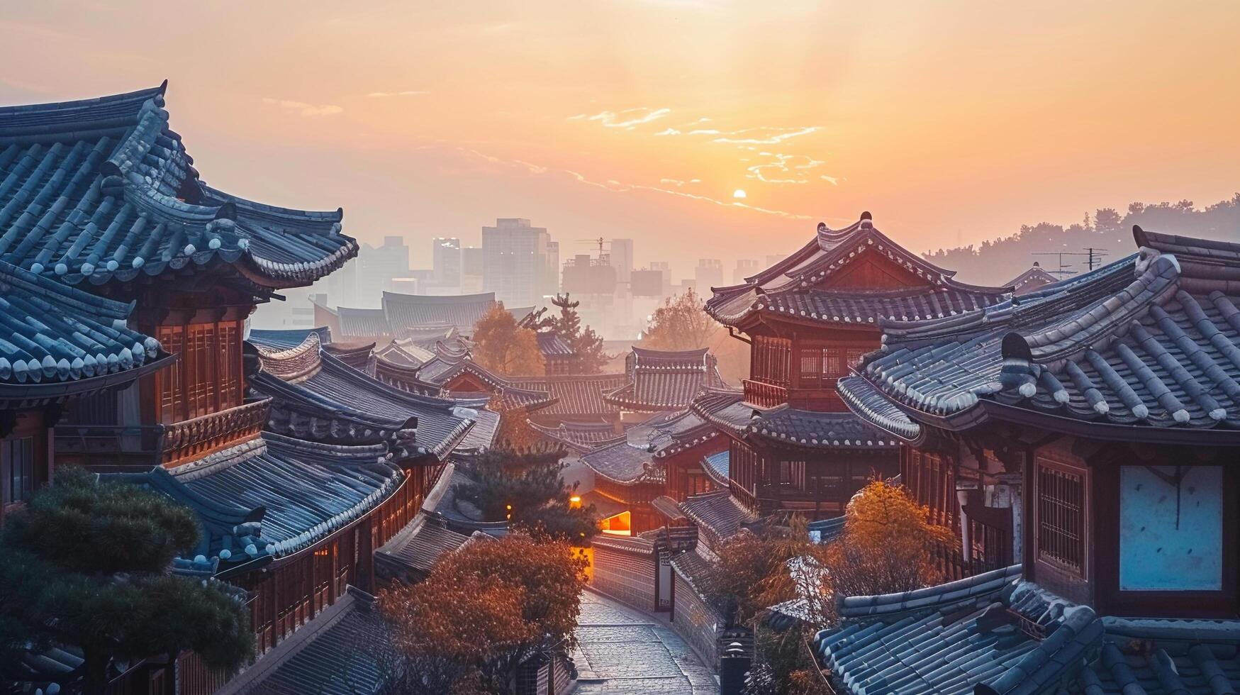 ai generado tradicional coreano arquitectura antiguo estilo sur coreatop viaje punto de referencia en Seúl Corea foto