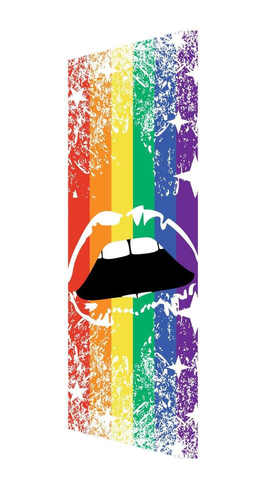 T-shirt image of a rainbow next to sensual lips on a white background. Gay pride. vector