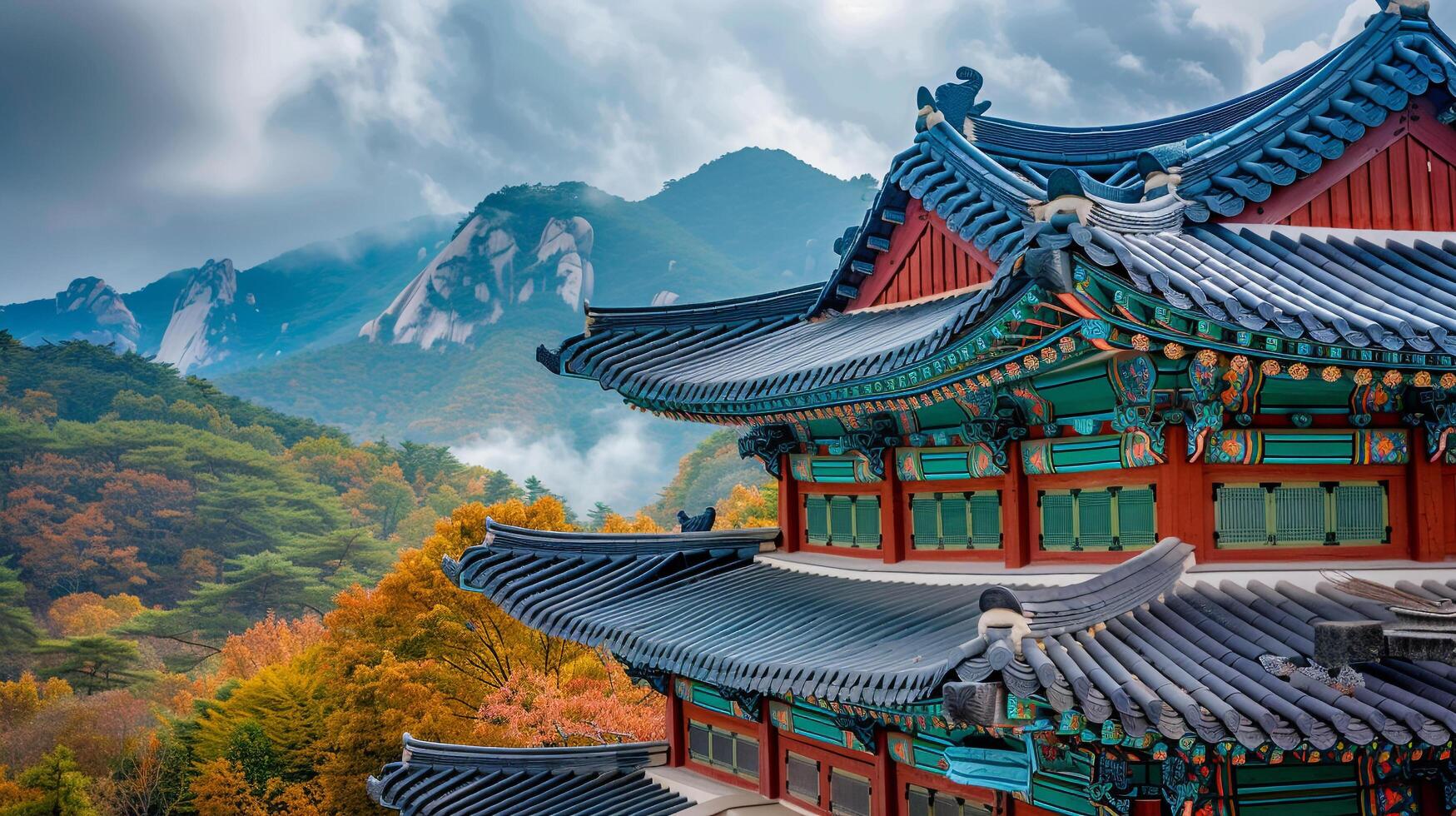 AI generated Traditional Korean architecture ancient style South KoreaTop Travel landmark in Seoul Korea photo