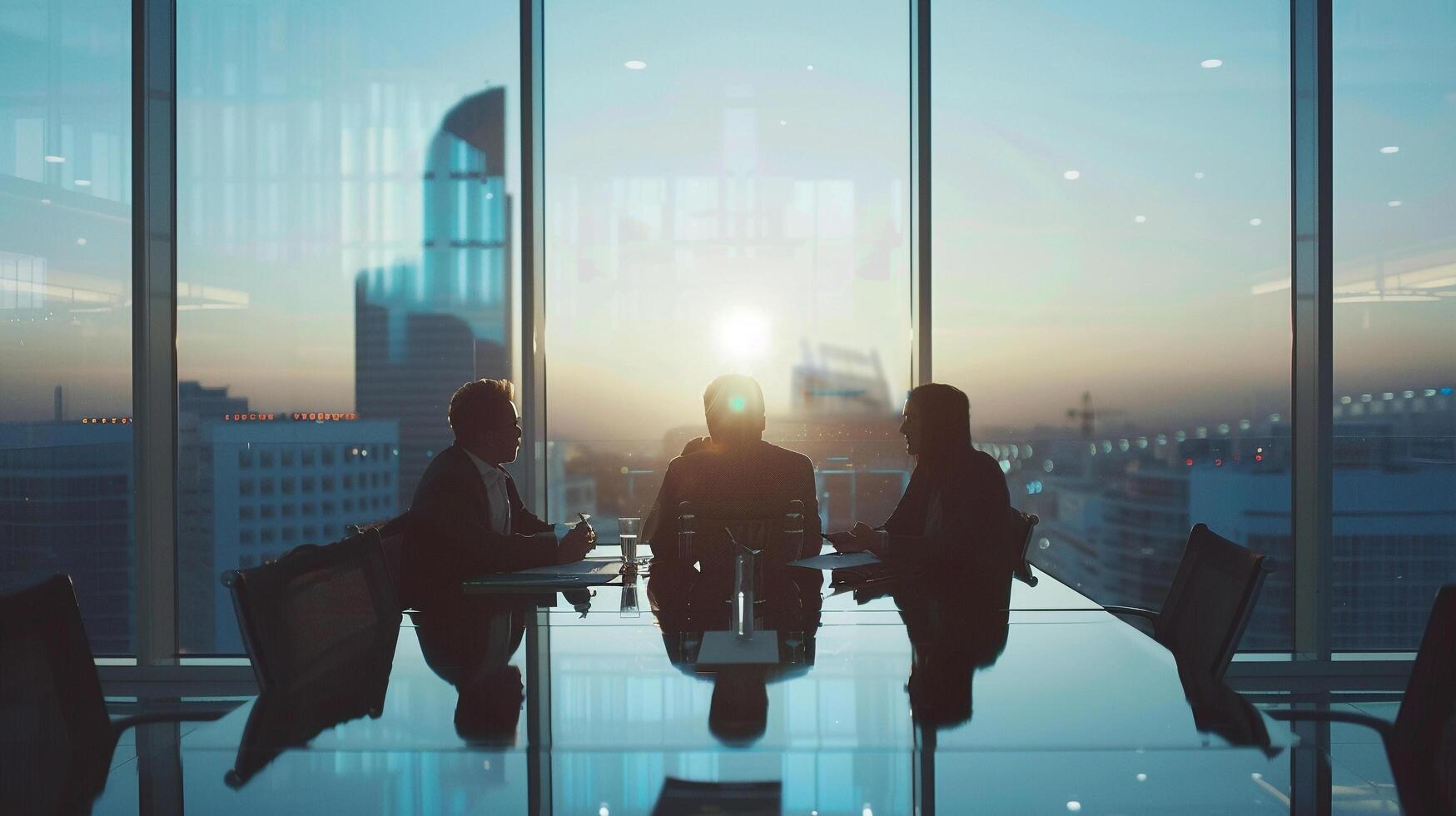 AI generated A group of professionals sitting around a conference table discussing their long term vision and setting SMART goals photo