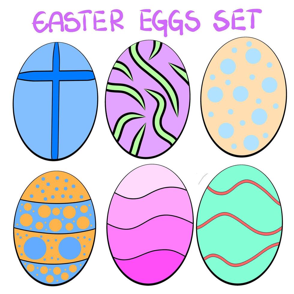 Colourful hand drawn Easter eggs set, decorated eggs , doodles, scribbles, illustration vector