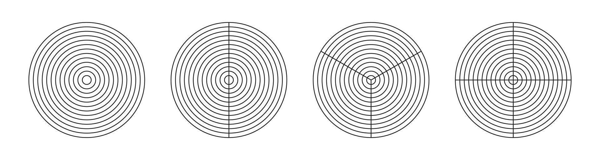 rueda de vida modelo colocar. entrenamiento herramienta para visualizante todas areas de vida. circulo diagrama de vida estilo balance. polar cuadrícula con segmentos, concéntrico círculos blanco de polar grafico papel. vector icono