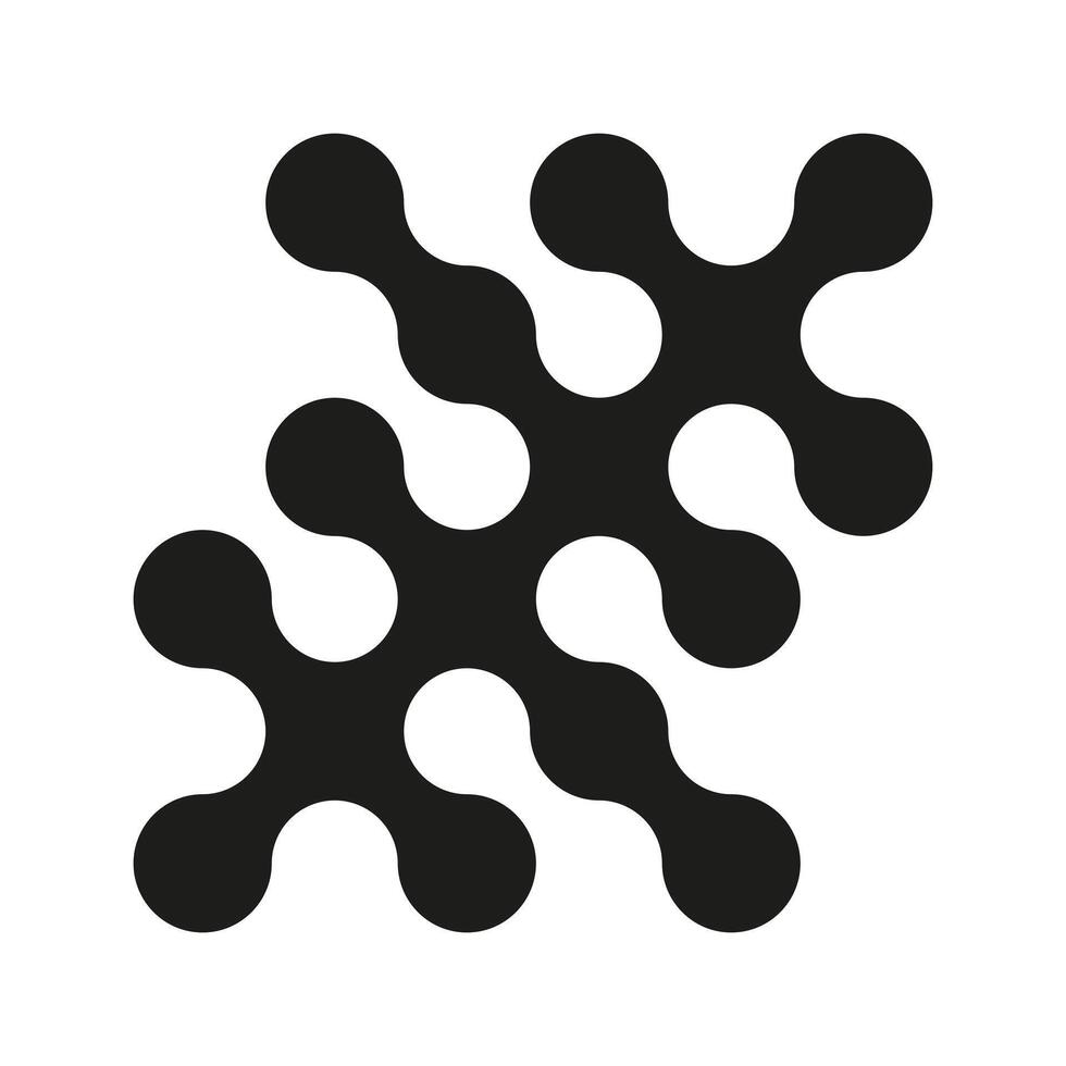 Metaball logo. Dots connected icon. Minimalist integration symbol. Circles pattern. Transition of metaballs. Abstract point movement background. Round connected blobs. Vector simple template, element.