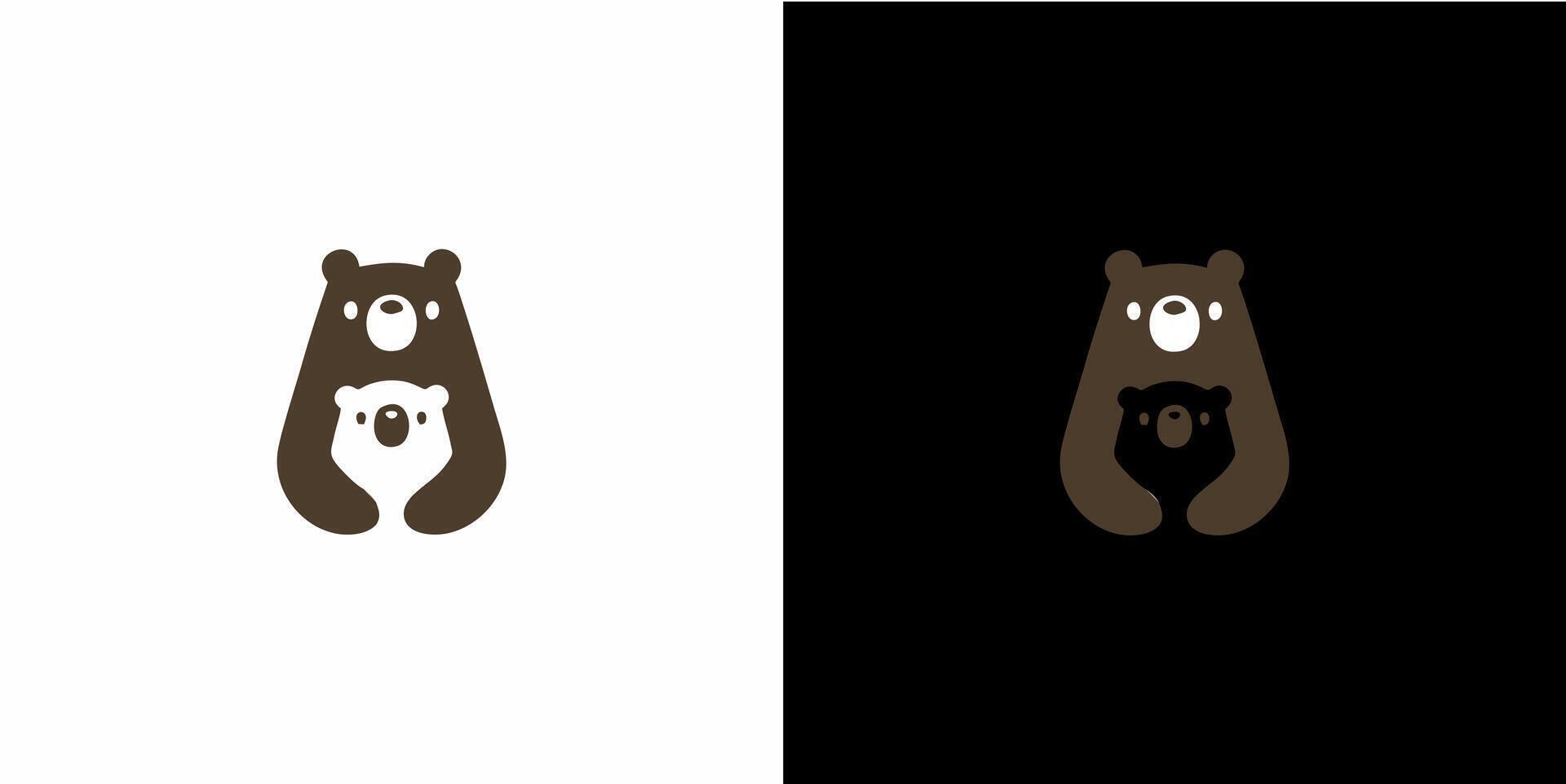 Bear mom and son cub logo icon illustration vector