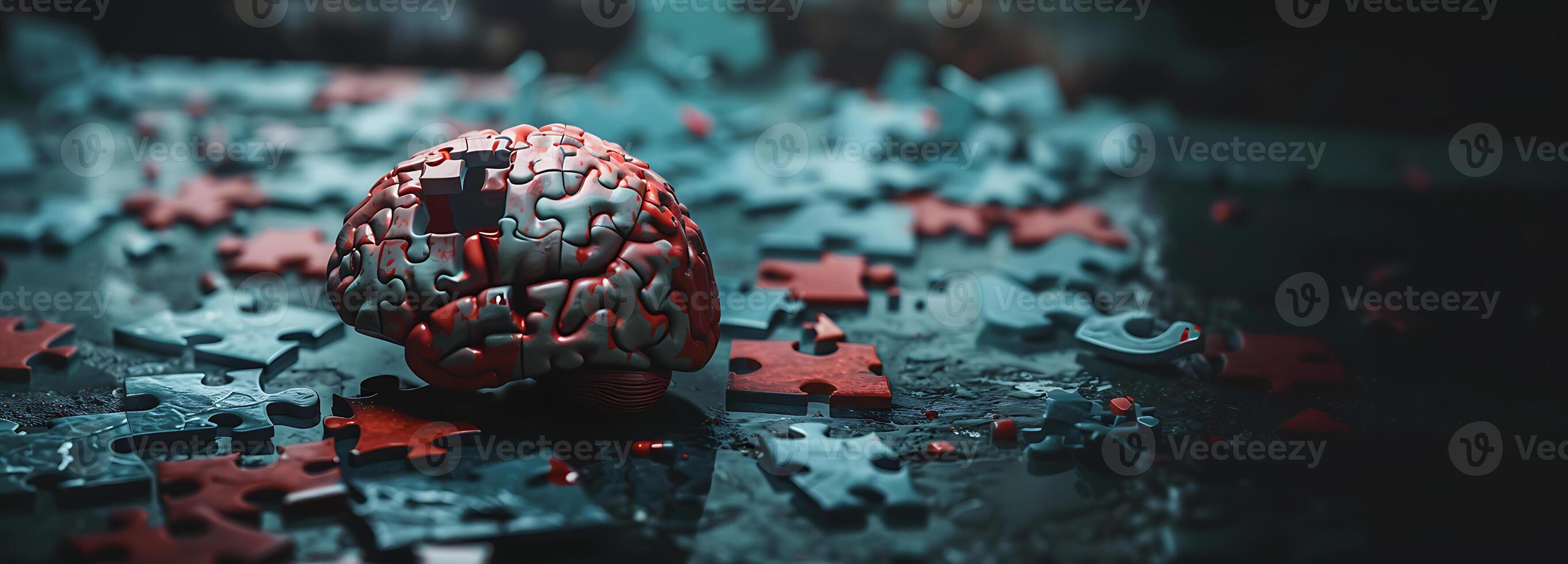 AI generated Human Brain Puzzle Concept on Dark Background photo