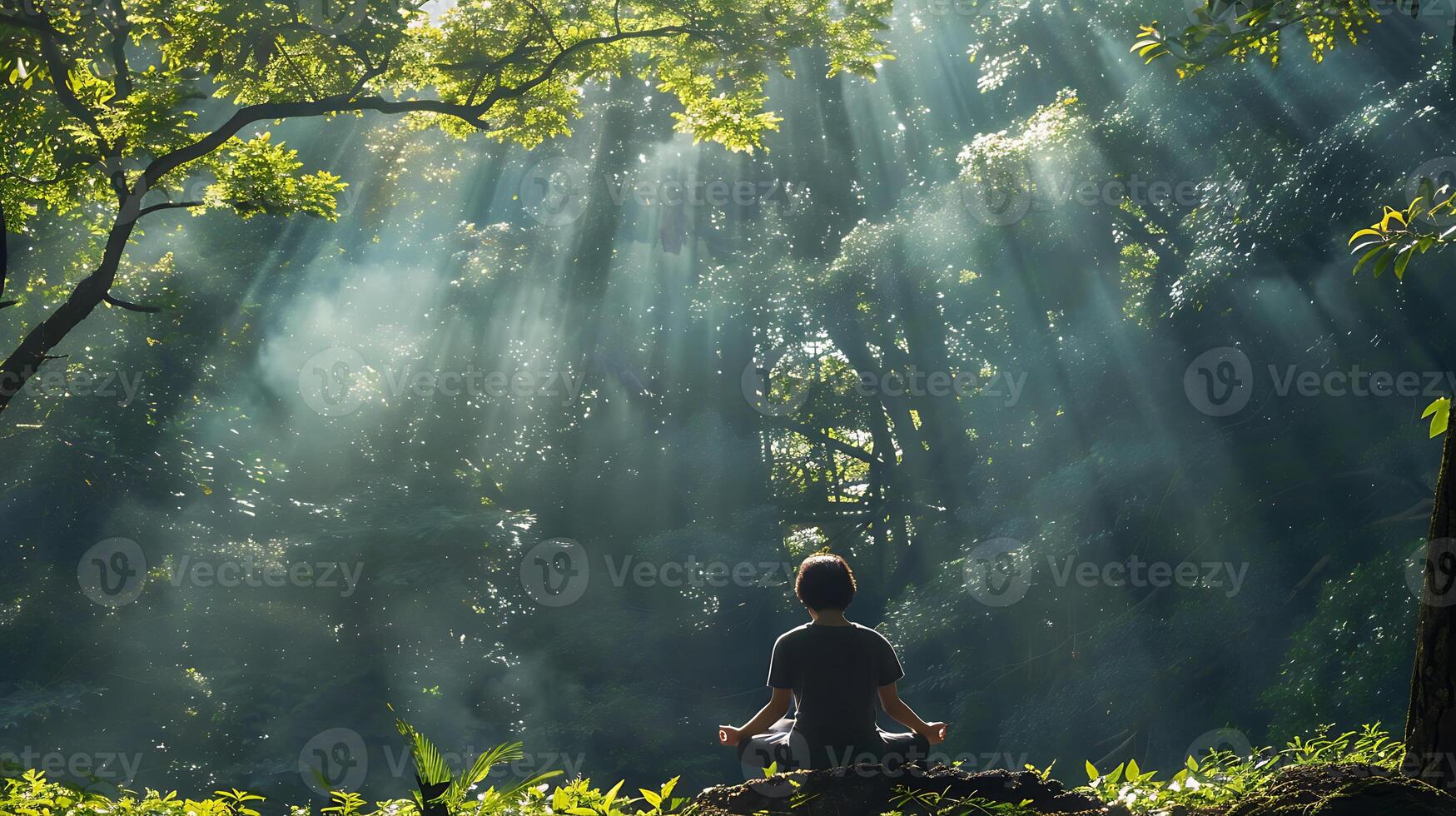 ai generado meditativo tranquilidad en tropical selva foto