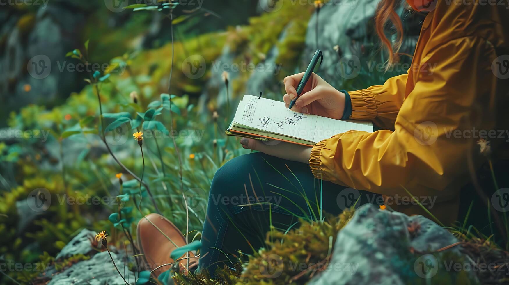 AI generated Nature Journaling in Serene Forest Setting photo