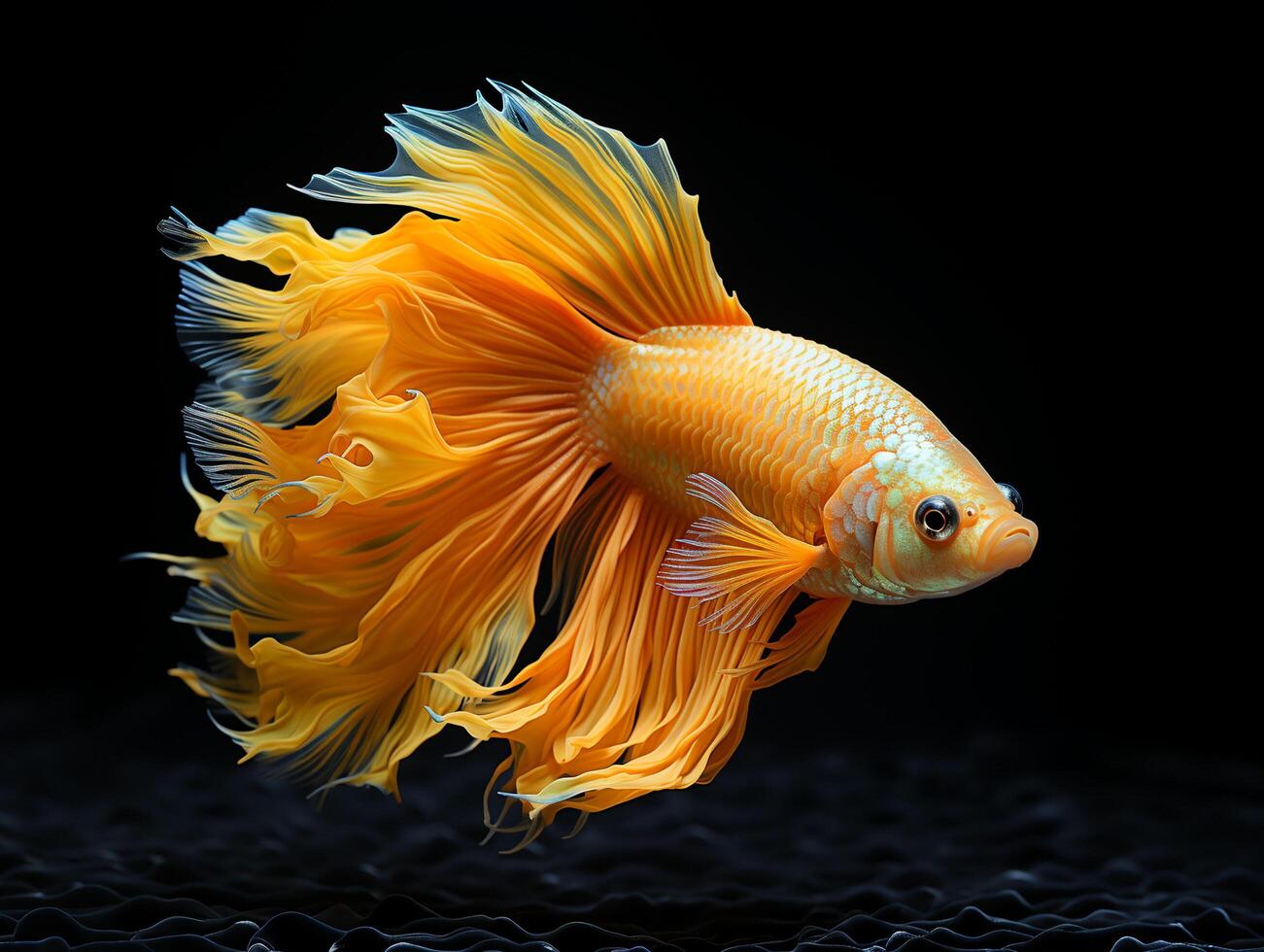 AI generated portrait of yellow betta fish on black background, generative ai photo