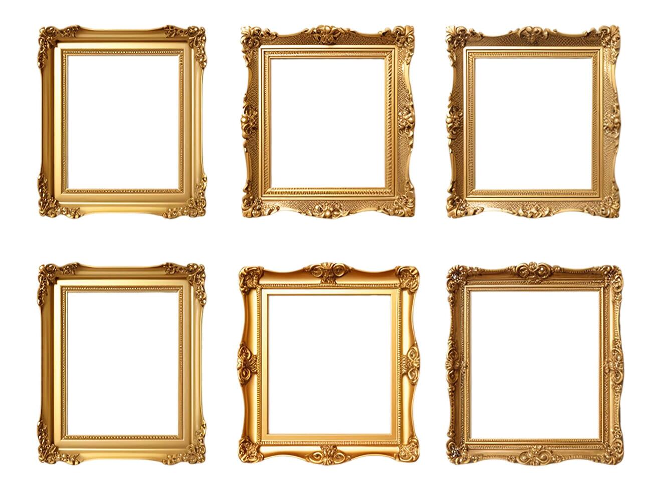 AI generated set of vintage and elegant gold square frame elements, generative ai photo