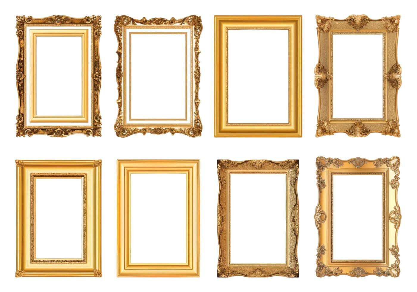 AI generated set of vintage and elegant gold square frame elements, generative ai photo