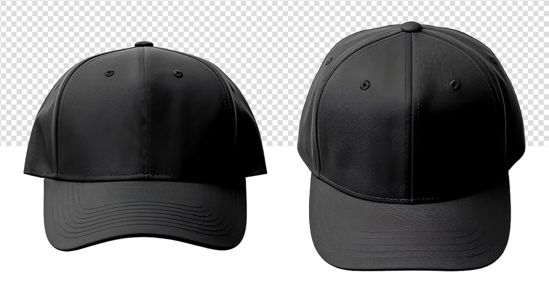 AI generated plain black hat mockup template with front and top views, generative ai photo