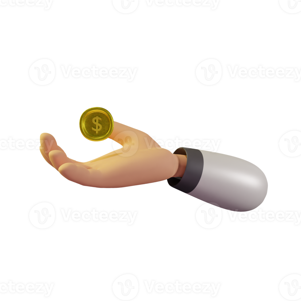 Hand holding 3d coin icon isolated on transparent background-3D illustration png