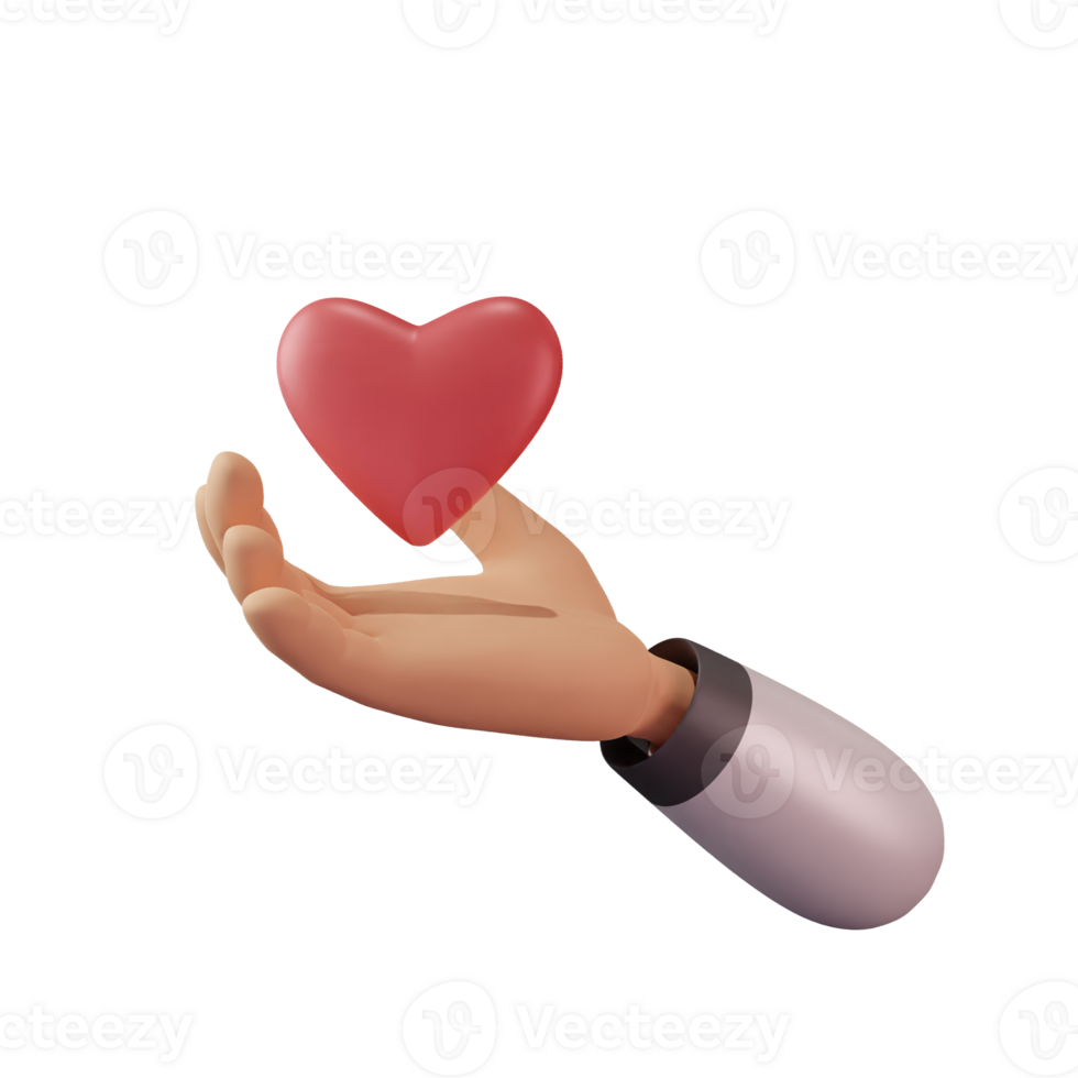 Hand holding love 3d icon isolated on transparent background-3D illustration png