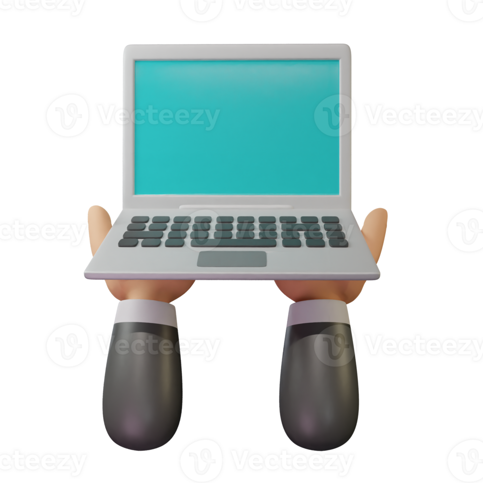 3d hand holding laptop icon isolated on transparent background-3D illustration png