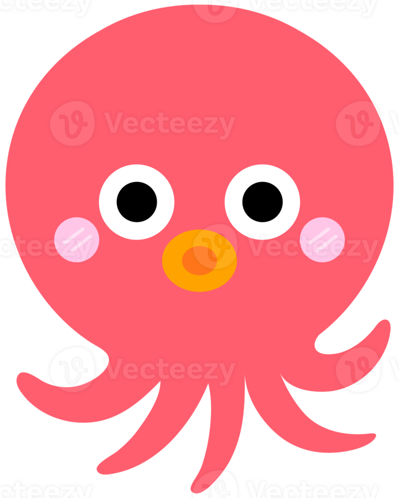 Cute Sea Animal in Children Style Cartoon fish Sea set red octopus png