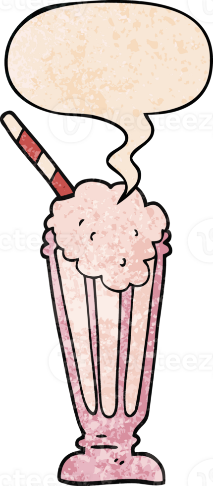 cartoon milkshake with speech bubble in retro texture style png